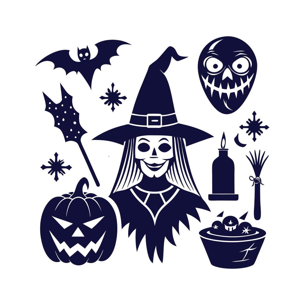 Halloween silhouettes set Clipart illustration On a White Background vector