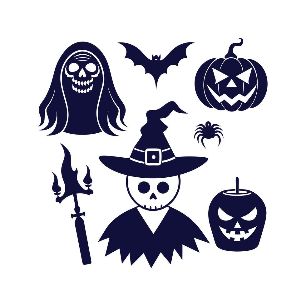 Halloween silhouettes set Clipart illustration On a White Background vector