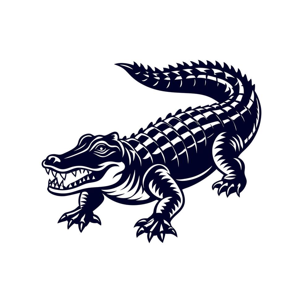 Alligator Crocodile silhouettes Clipart illustration On a White Background vector