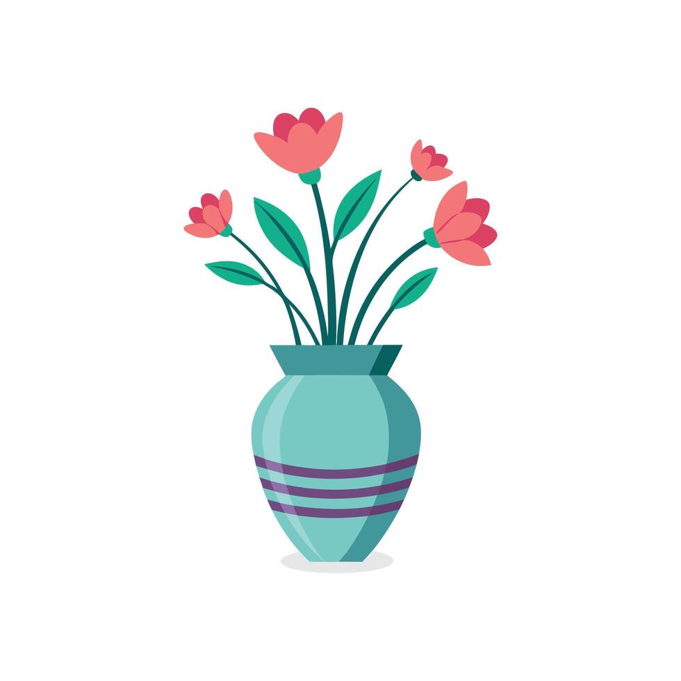 Nice Vase with flowers, simple and clean design illustration On a White Background vector