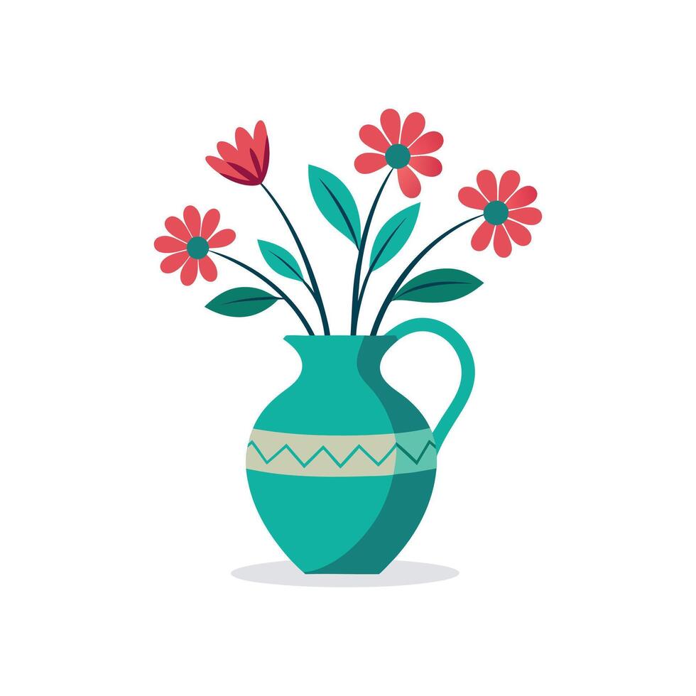 Nice Vase with flowers, simple and clean design illustration On a White Background vector