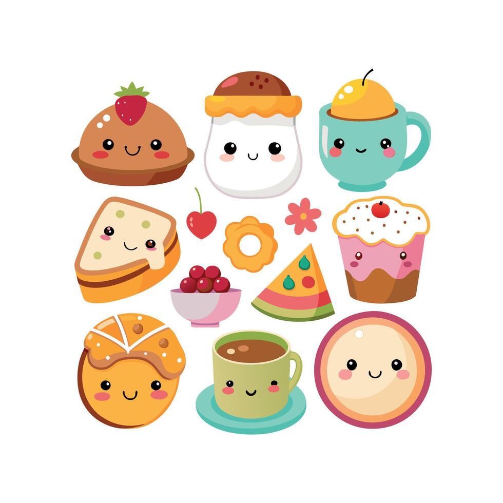 Kawaii Breakfast collection Clipart illustration On a White Background vector