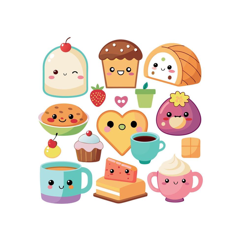 Kawaii Breakfast collection Clipart illustration On a White Background vector