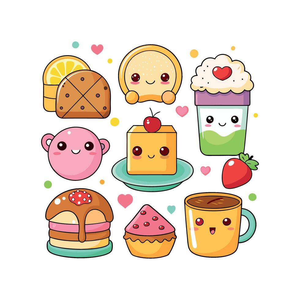 Kawaii Breakfast collection Clipart illustration On a White Background vector