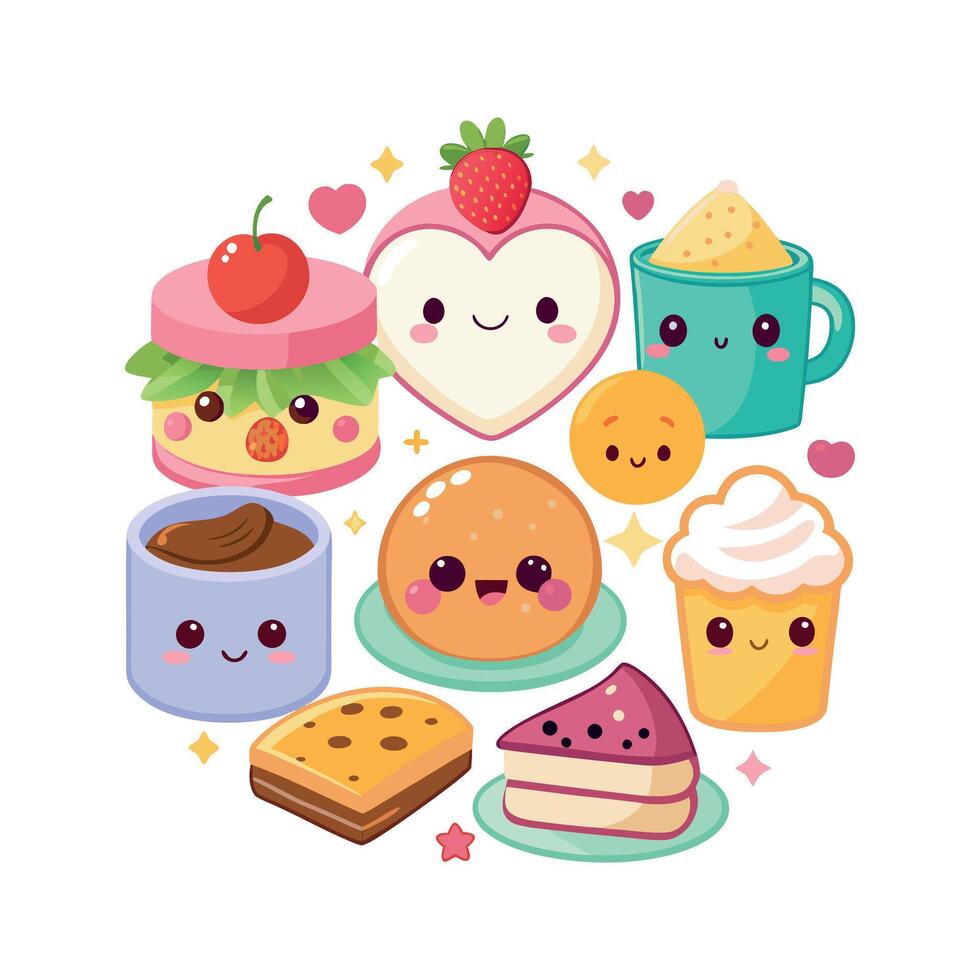 Kawaii Breakfast collection Clipart illustration On a White Background vector