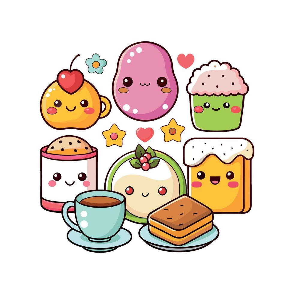 Kawaii Breakfast collection Clipart illustration On a White Background vector