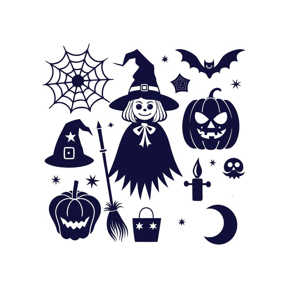 Halloween silhouettes set Clipart illustration On a White Background vector