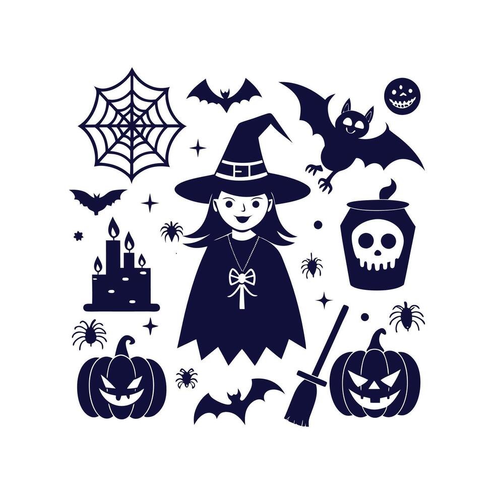 Halloween silhouettes set Clipart illustration On a White Background vector