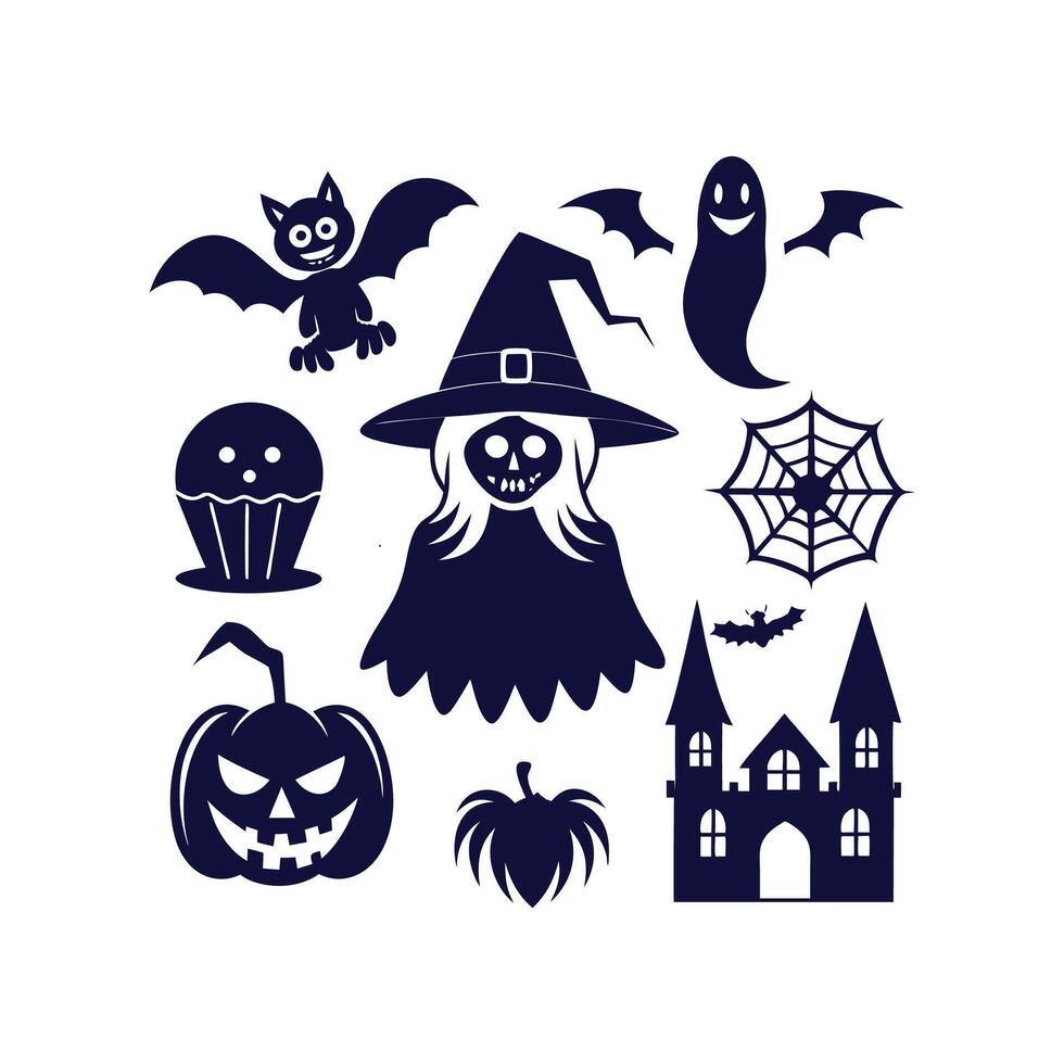 Halloween silhouettes set Clipart illustration On a White Background vector