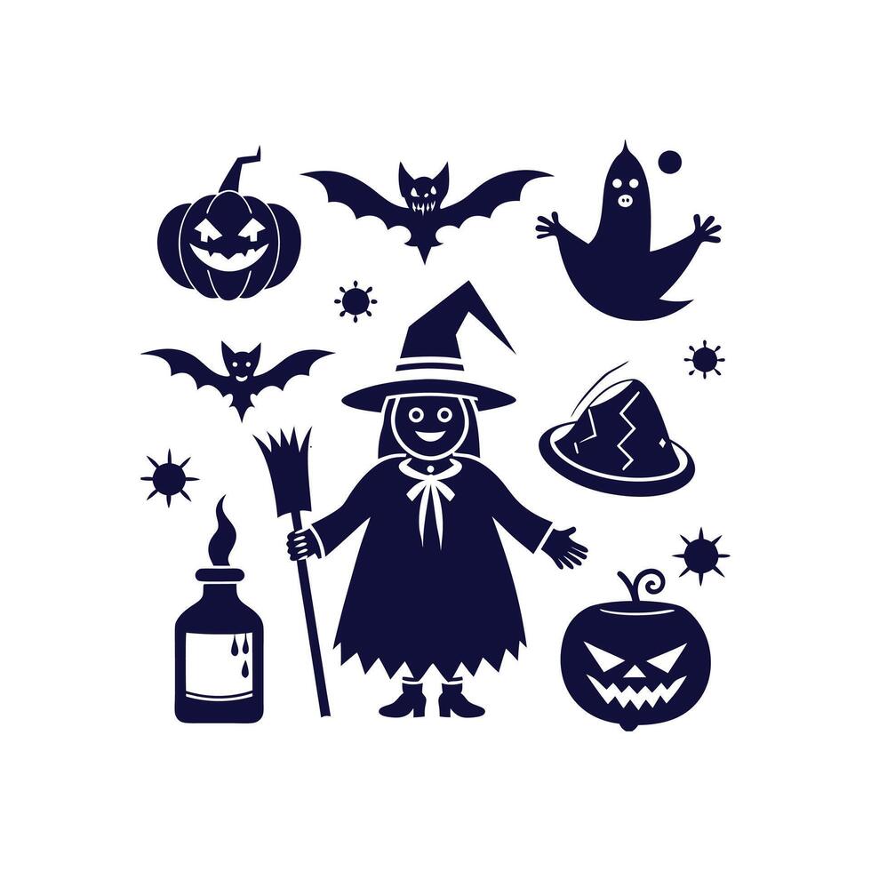 Halloween silhouettes set Clipart illustration On a White Background vector
