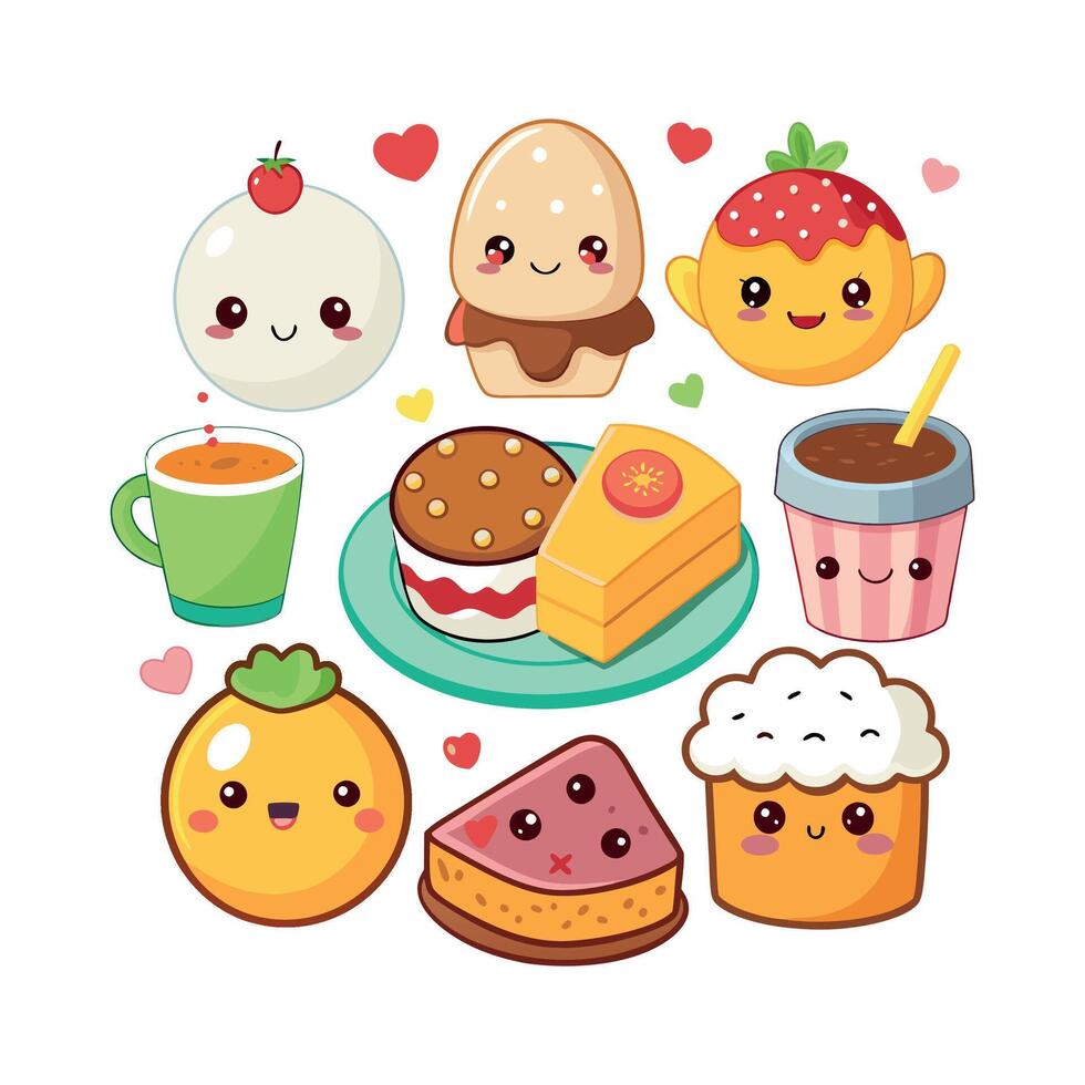 Kawaii Breakfast collection Clipart illustration On a White Background vector