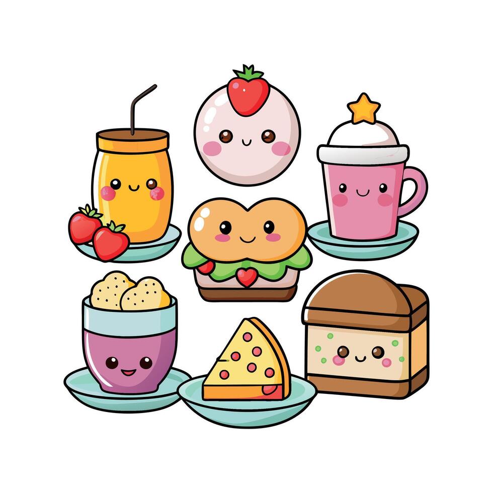 Kawaii Breakfast collection Clipart illustration On a White Background vector