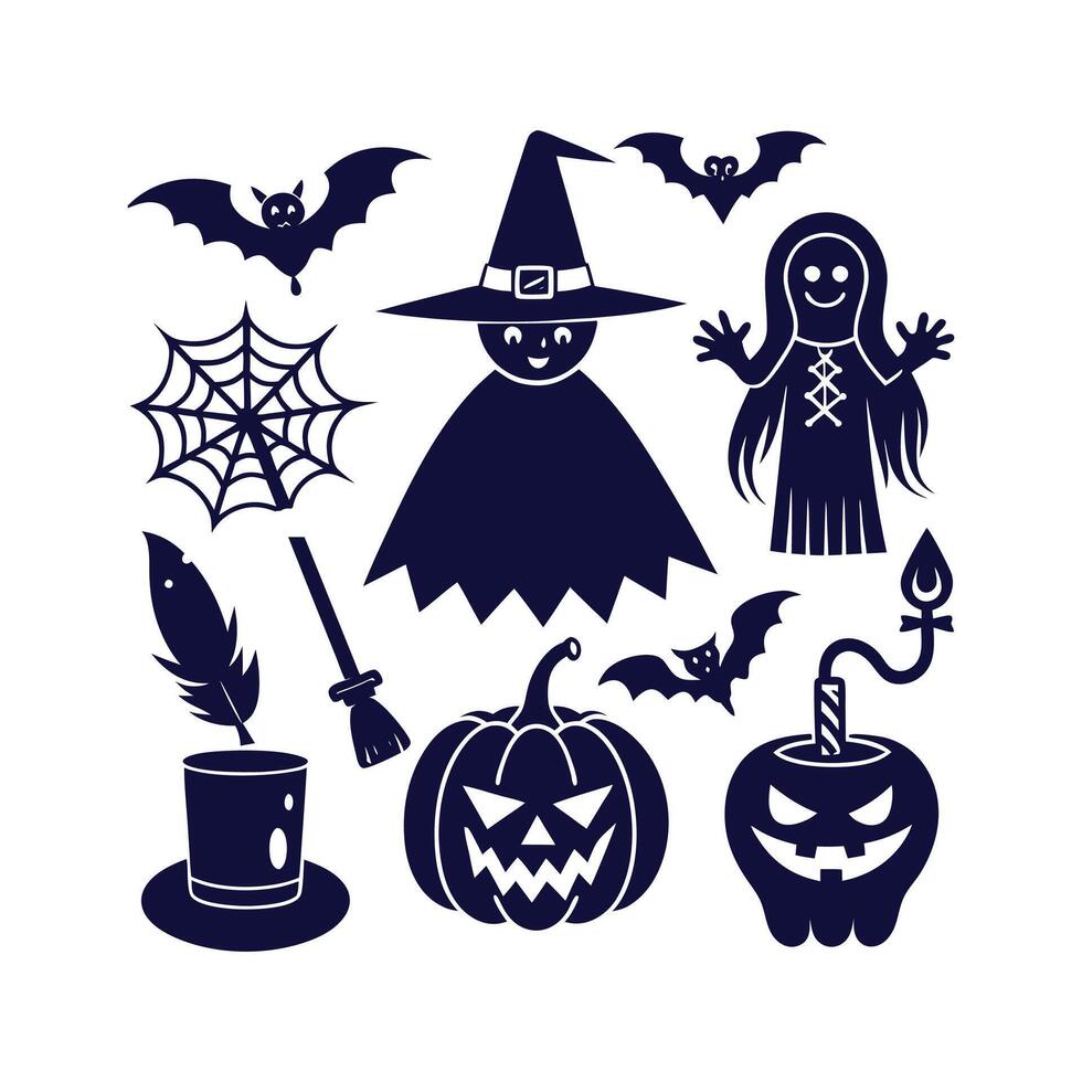 Halloween silhouettes set Clipart illustration On a White Background vector