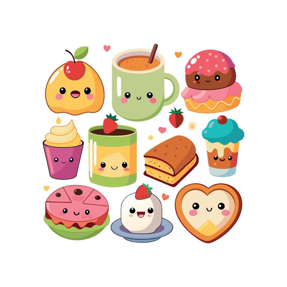 Kawaii Breakfast collection Clipart illustration On a White Background vector