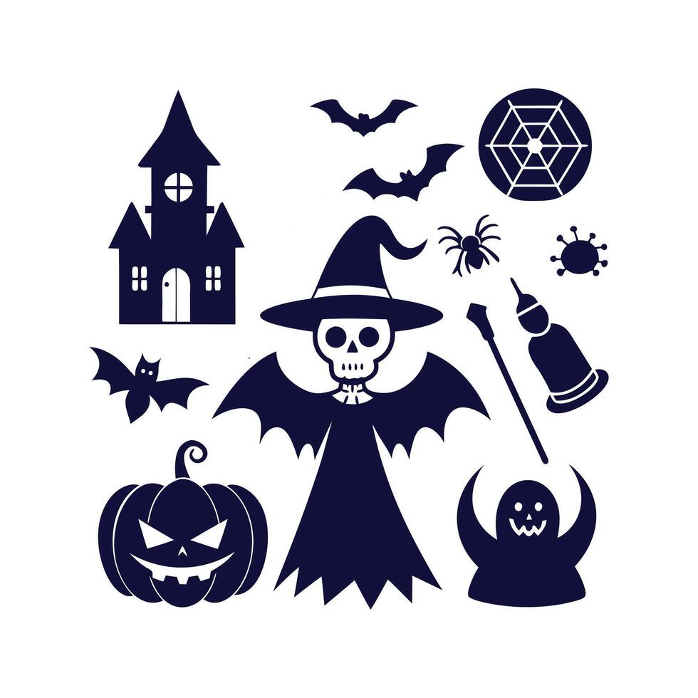Halloween silhouettes set Clipart illustration On a White Background vector