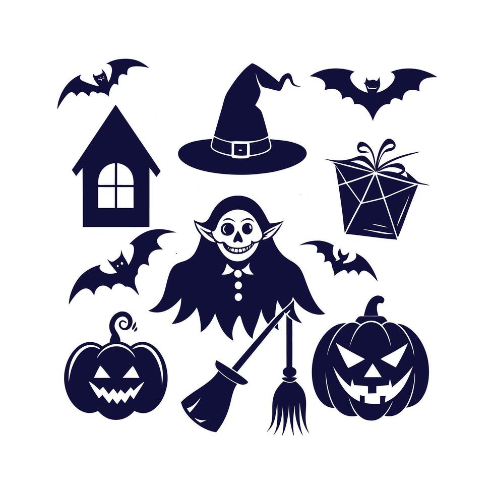 Halloween silhouettes set Clipart illustration On a White Background vector