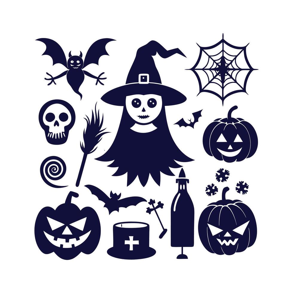 Halloween silhouettes set Clipart illustration On a White Background vector