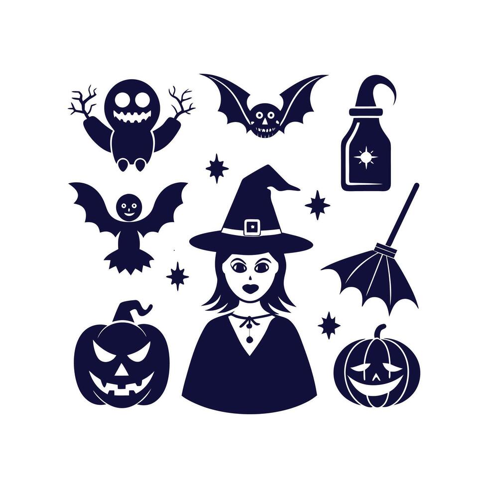 Halloween silhouettes set Clipart illustration On a White Background vector