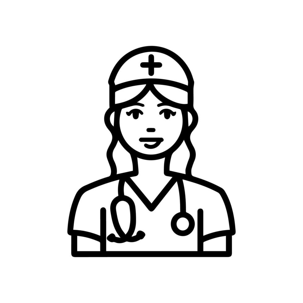 Nurse icon or modern line symbol. line art and icon design with bold outline. Black and white Pixel Perfect minimalistic symbol isolated white background. Silhouette simple thin sign vector