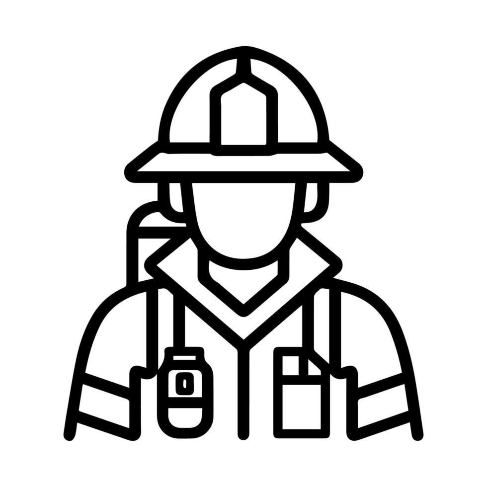 Firefighter icon or modern line symbol. line art and icon design with bold outline. Black and white Pixel Perfect minimalistic symbol isolated white background. Silhouette simple thin sign vector