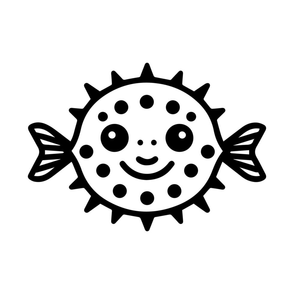 Puffer Fish icon or modern line symbol. line art and icon design with bold outline. Black and white Pixel Perfect minimalistic symbol isolated white background. Silhouette simple thin sign vector