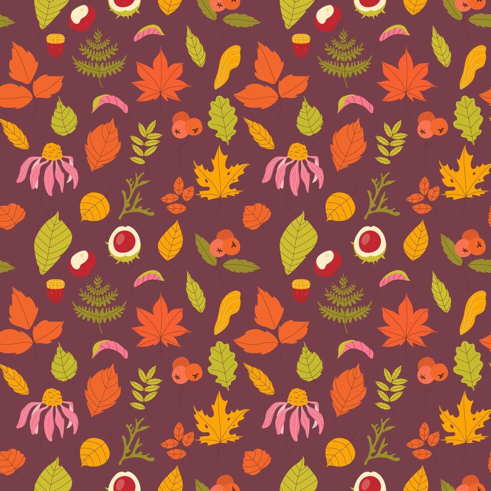 Autumn flowers seamless pattern on dark background vector