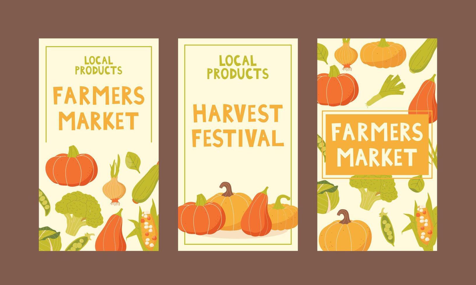 farmers market and harvest festival card. Set of flyers, templates for stories farmers market vector