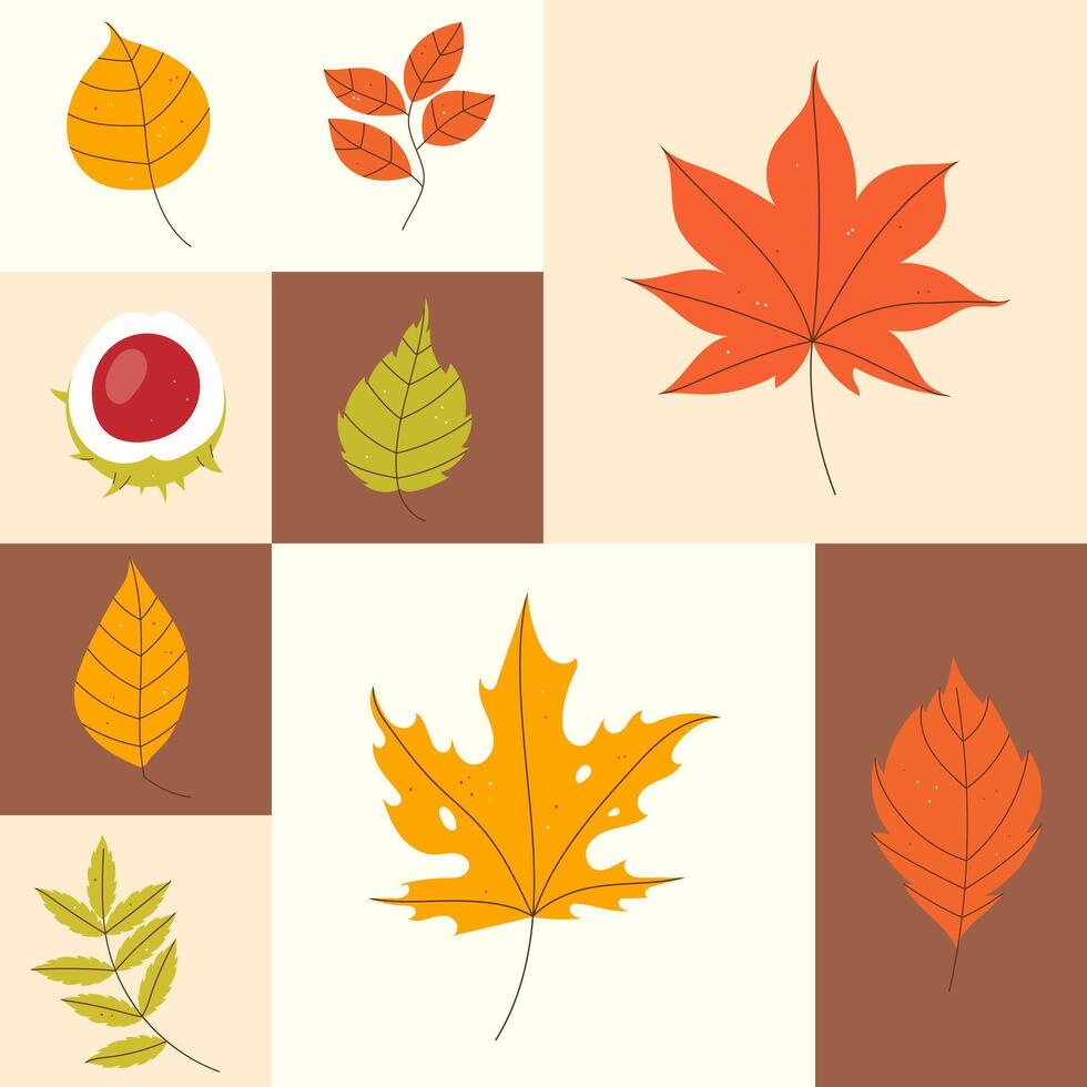 Autumn geometric pattern with leaves vector