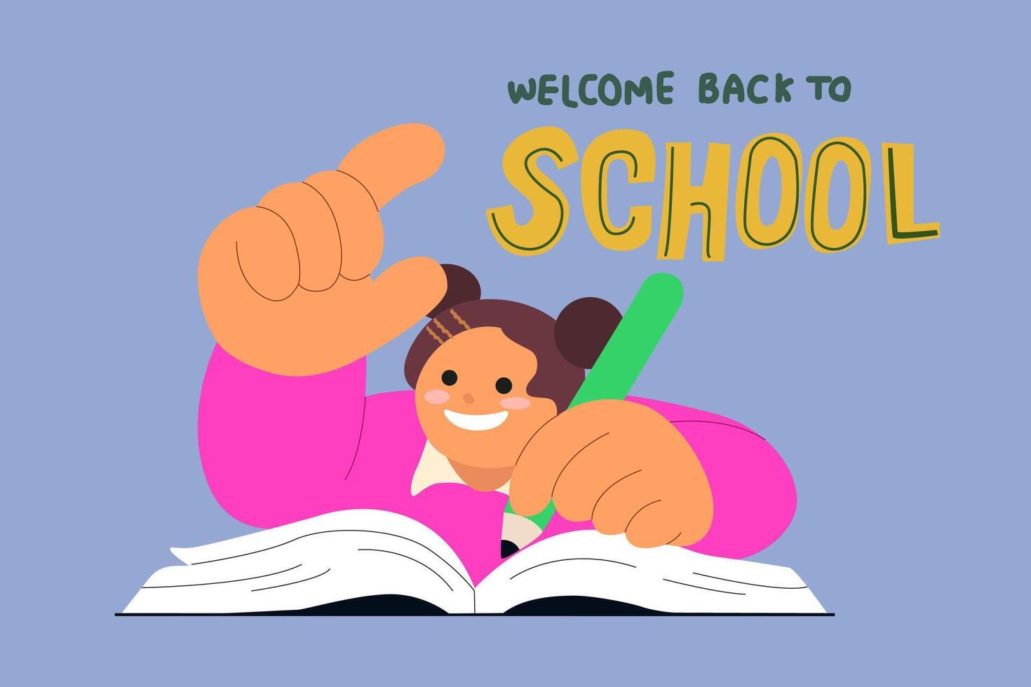 Welcome back to school illustration. Background design with children and education accessories element. Kids hand drawn flat design. September 2024 calendar vector