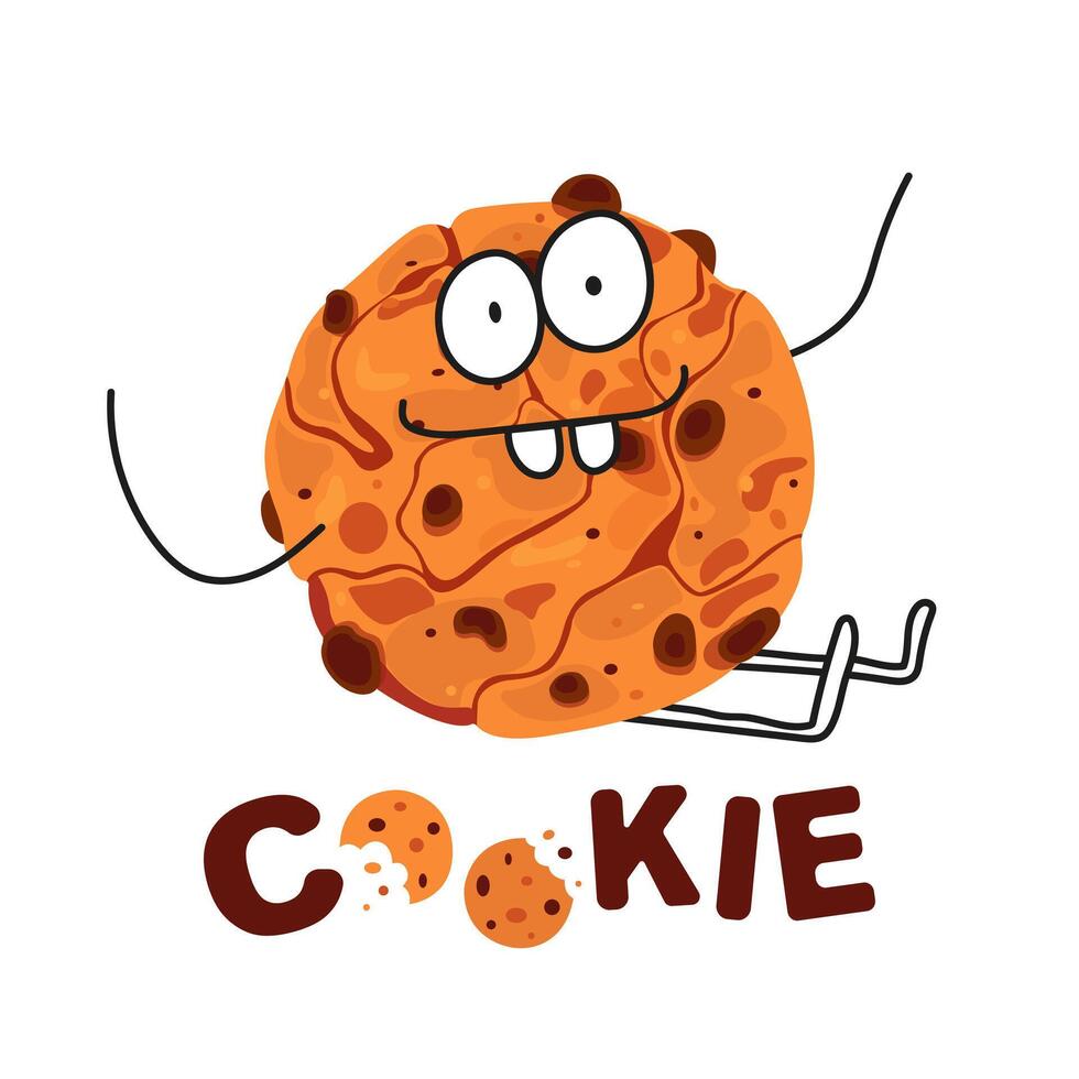 Cute flat chocolate cookies illustration. Cookies cute characters. Happy cookie day poster with inscription vector