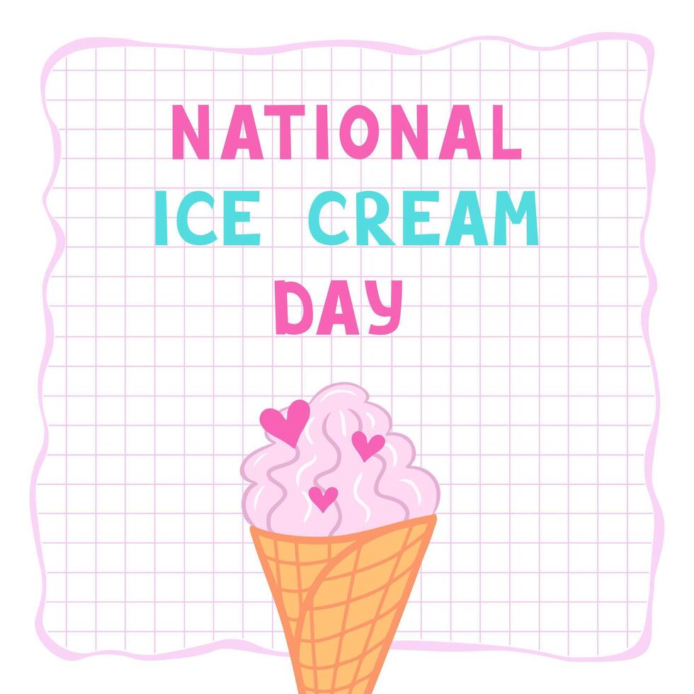 National Ice Cream Day. A waffle cone with ice cream. Illustration for backgrounds, covers and packaging. Image can be used for greeting card, poster and sticker. Isolated on white background. vector