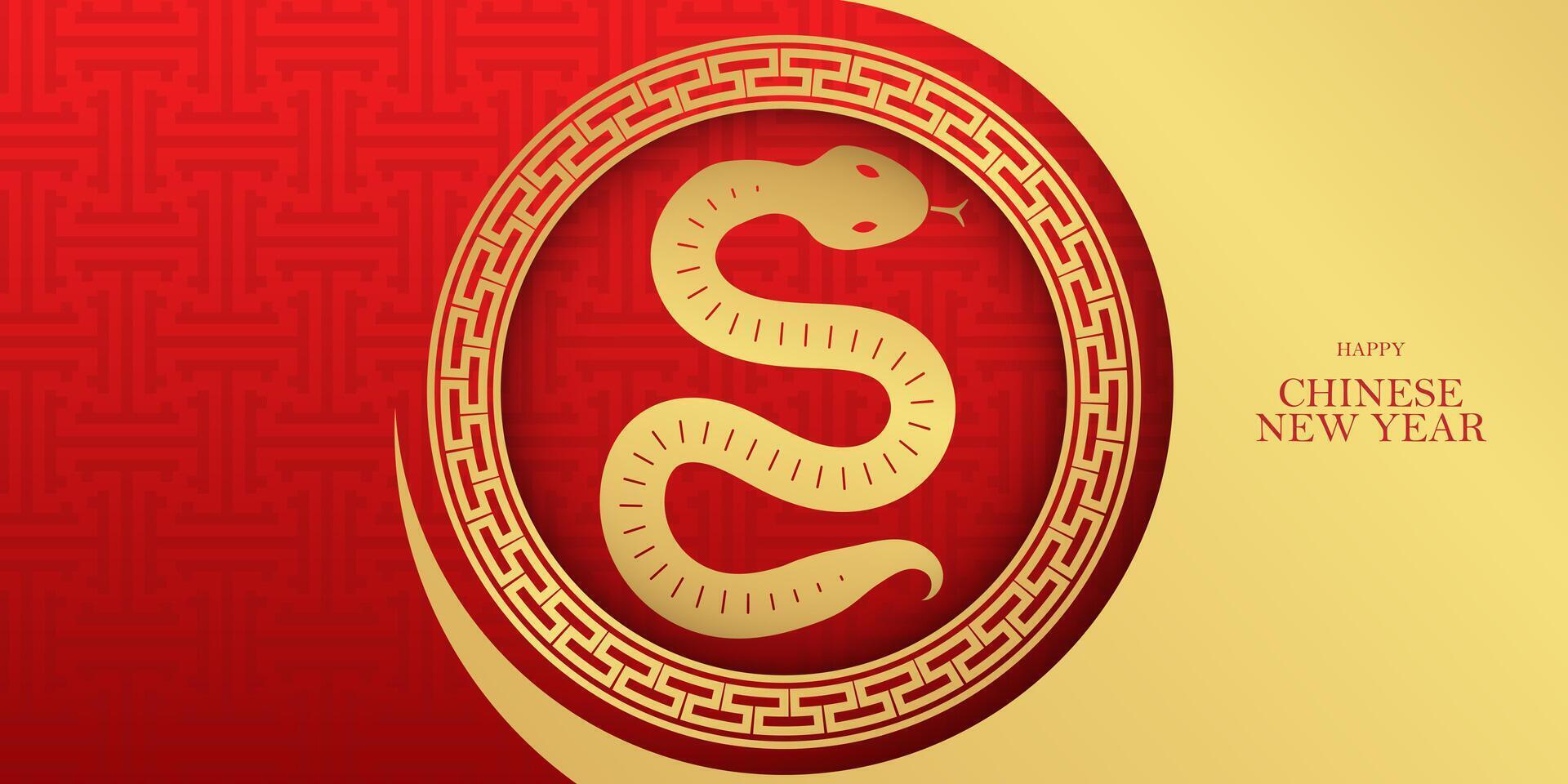 Chinese New Year 2025 modern design in red gold Chinese zodiac Snake symbol vector