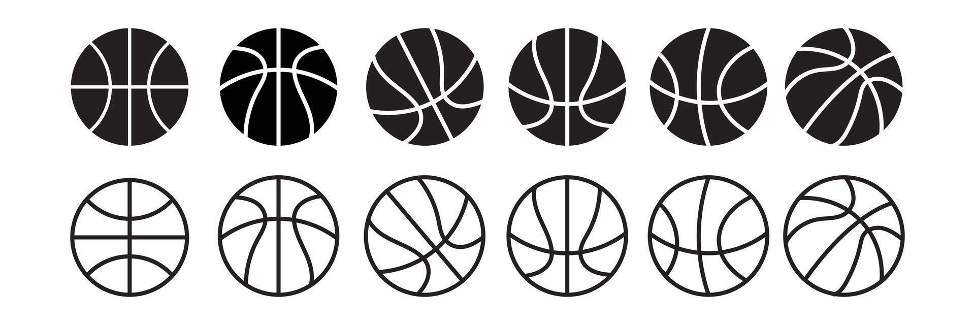 Basketball ball icon set. line and glyph version, outline and fille sign. Rubber ball linear and full pictogram. Sports equipment symbol, logo illustration. vector