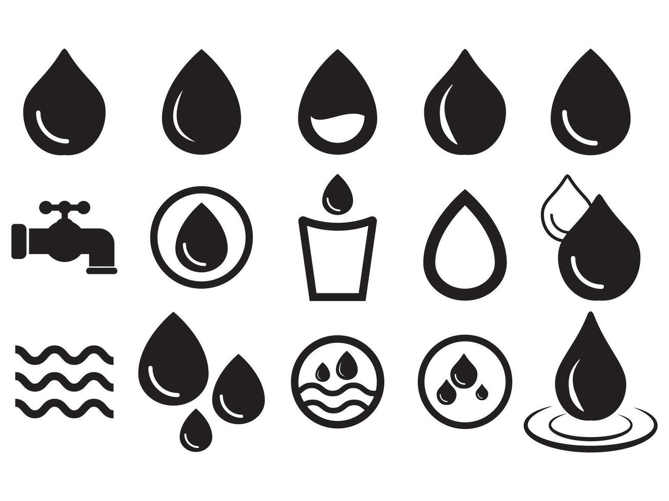water icon collection set, A drop of water. Glass, Water protection simple black style symbol sign for apps and website vector