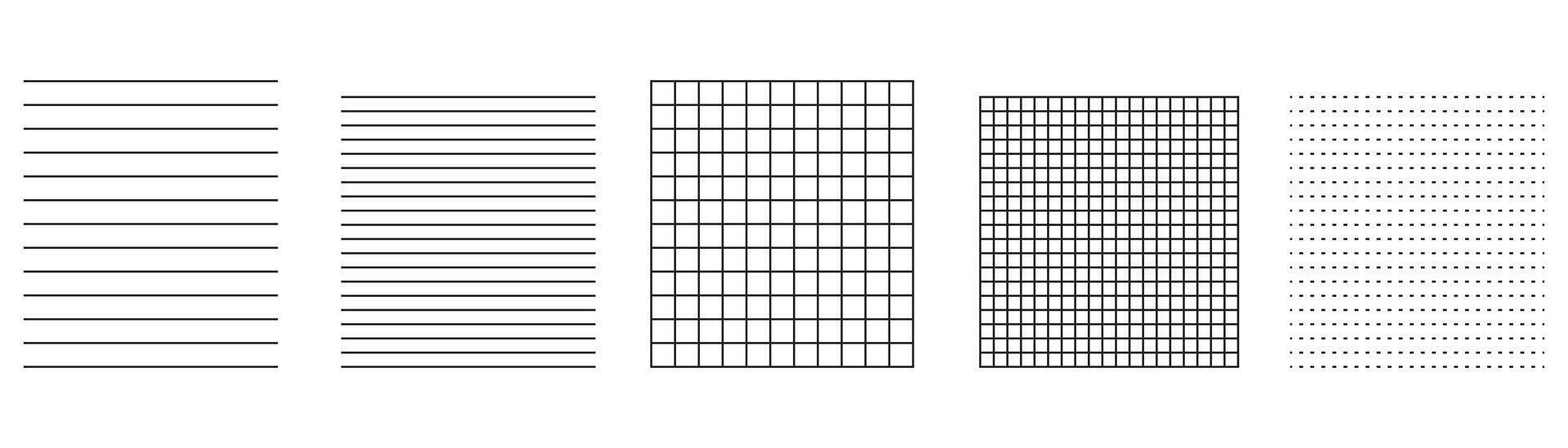 mockup of blank pages of a notebook, Lines paper page isolated, dots and cells notebook pattern, technical blank, grid banner set, quare graph project texture, mockup , school checkered sheet backdrop vector