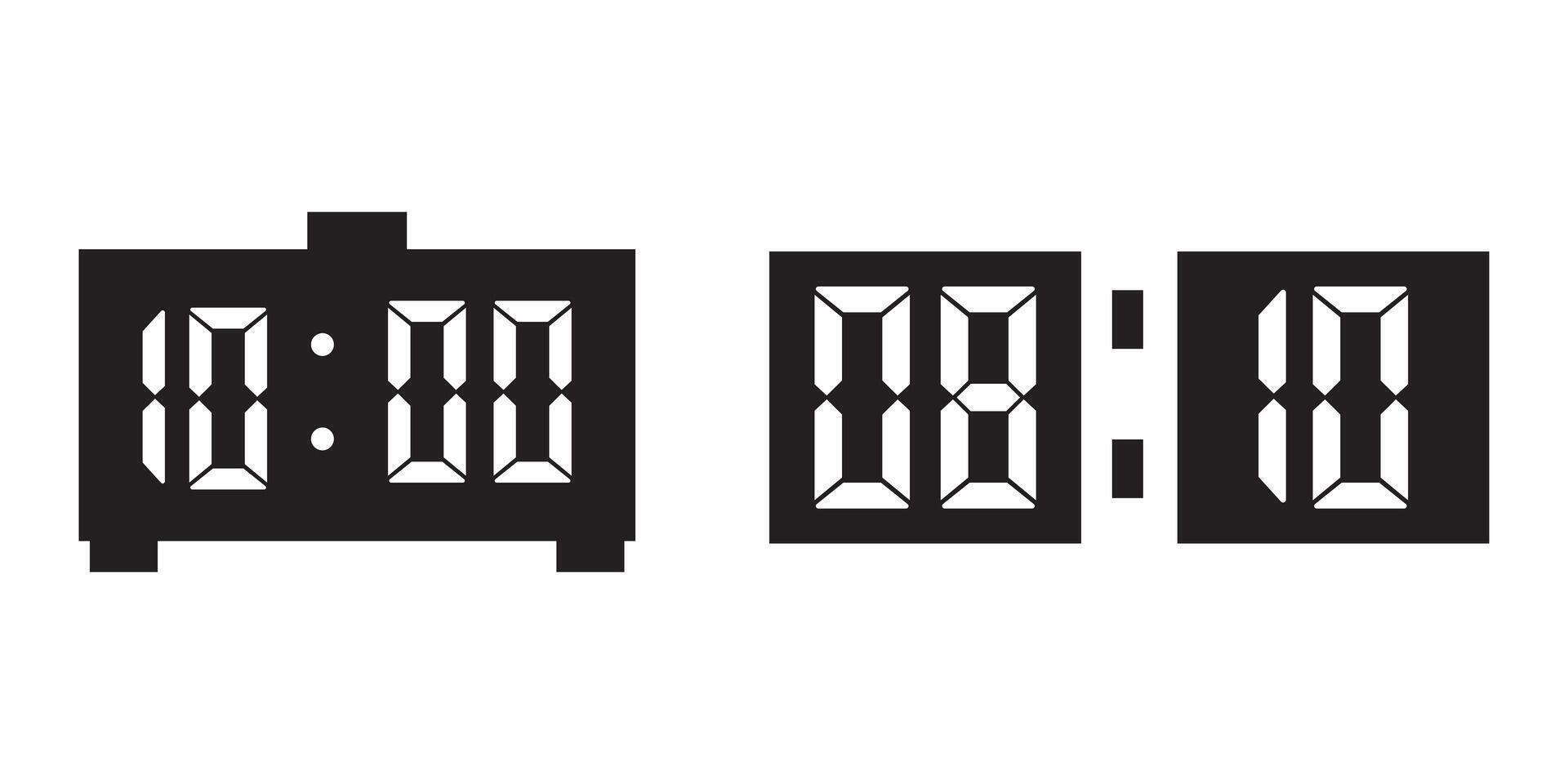 Digital clock icon set with glyph style. digital clock alarm electronic icon on white background, vector