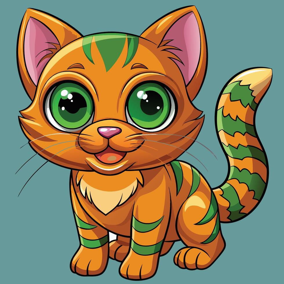 cute brown kitten with big green eyes vector