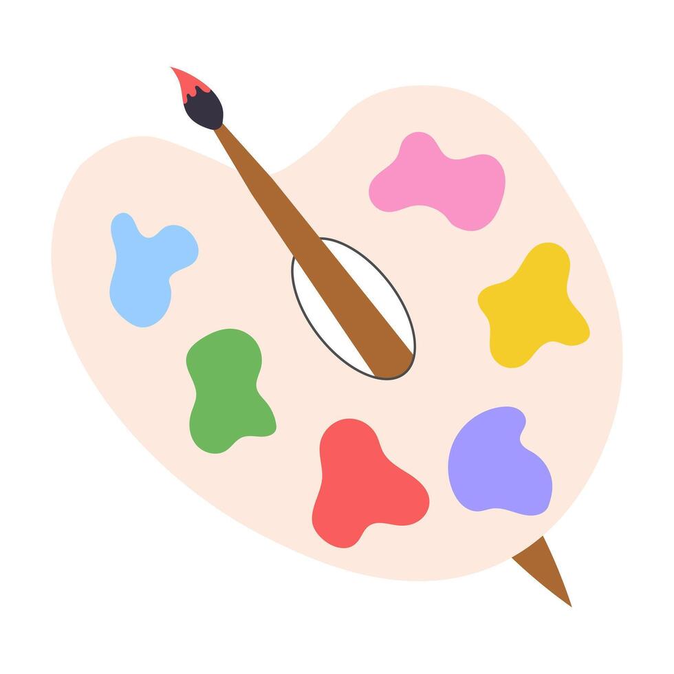 Art palette with paint brush. School supplies. illustration. vector