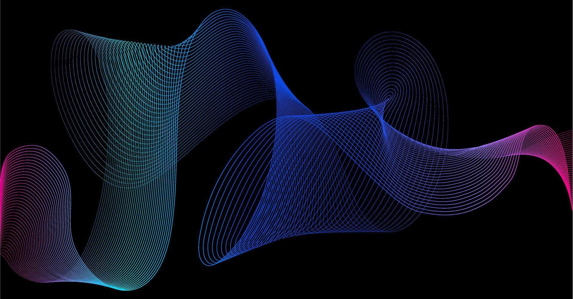 Abstract colorful wave lines on black background, concept of movement. illustration vector