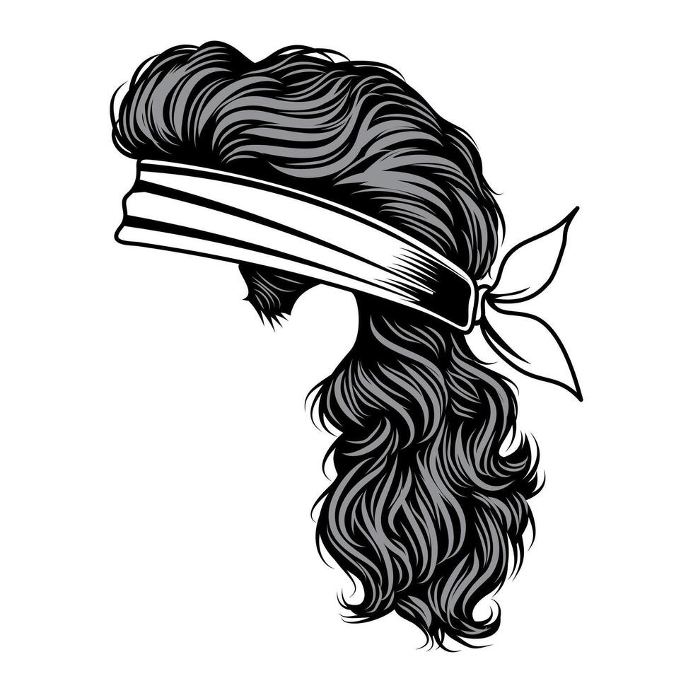 mullet hair with bandana accessories. improved details vector