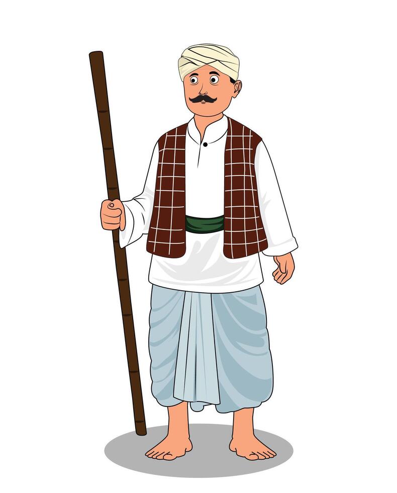 Indian village security guard cartoon character design for 2d animation vector