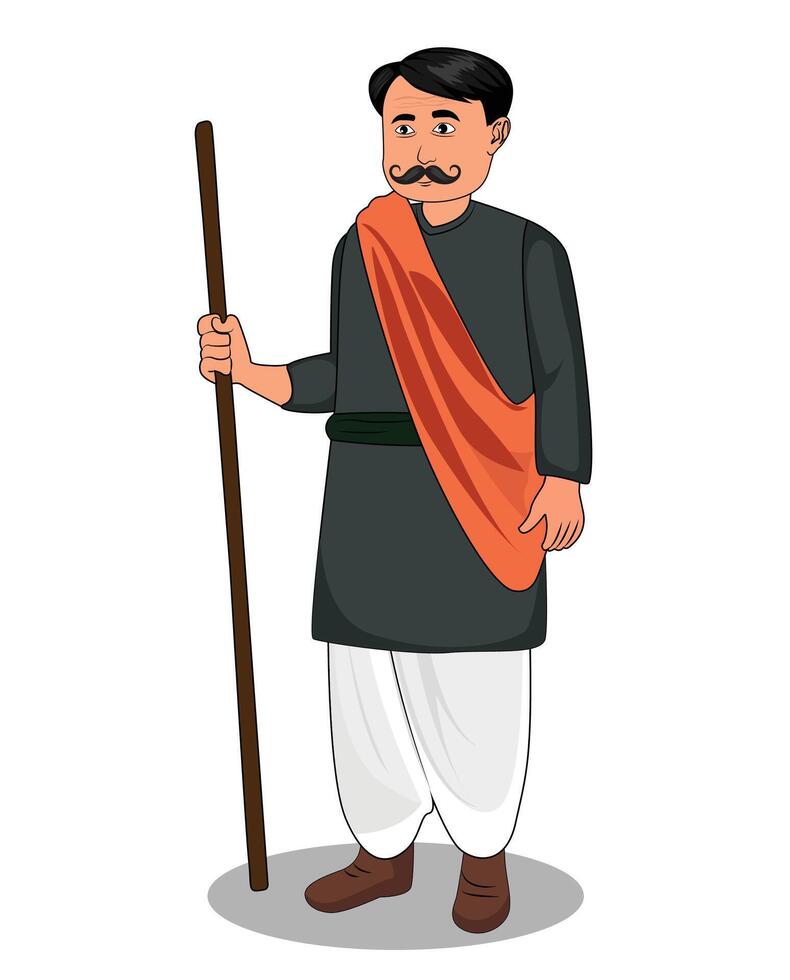 Indian village man cartoon character design for 2d animation vector
