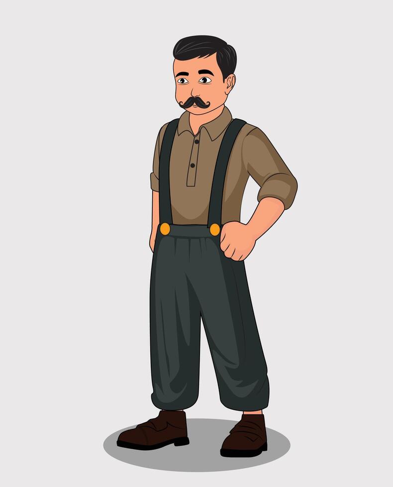 Indian village man cartoon character design for 2d animation vector