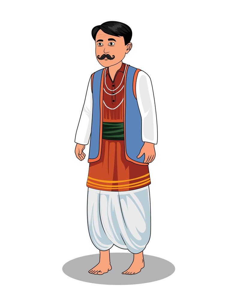 Indian village rich man cartoon character design for 2d animation vector