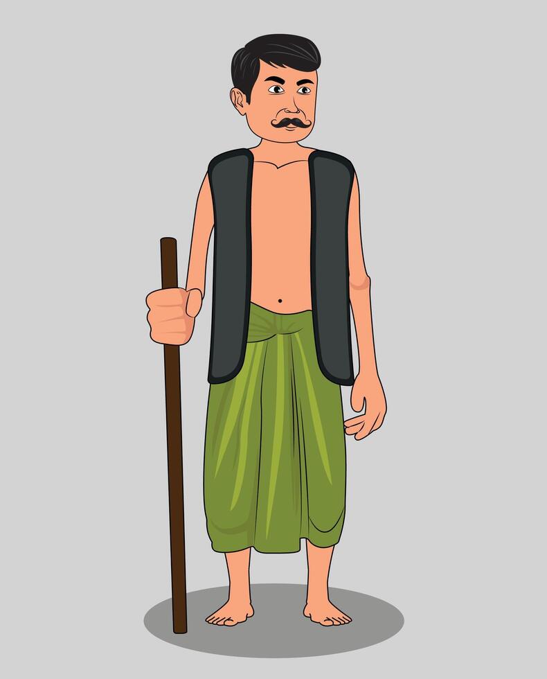 Indian village farmer cartoon character design for 2d animation vector