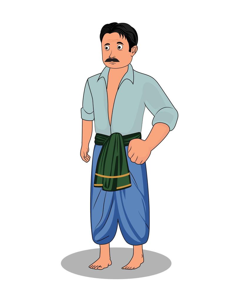 Indian village poor man cartoon character design for 2d animation vector