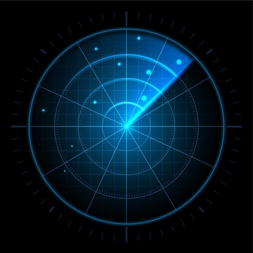 Digital radar screen. Futuristic sonar interface, navigation control monitor high-tech military target tracker or air traffic radar scanner display illustration vector