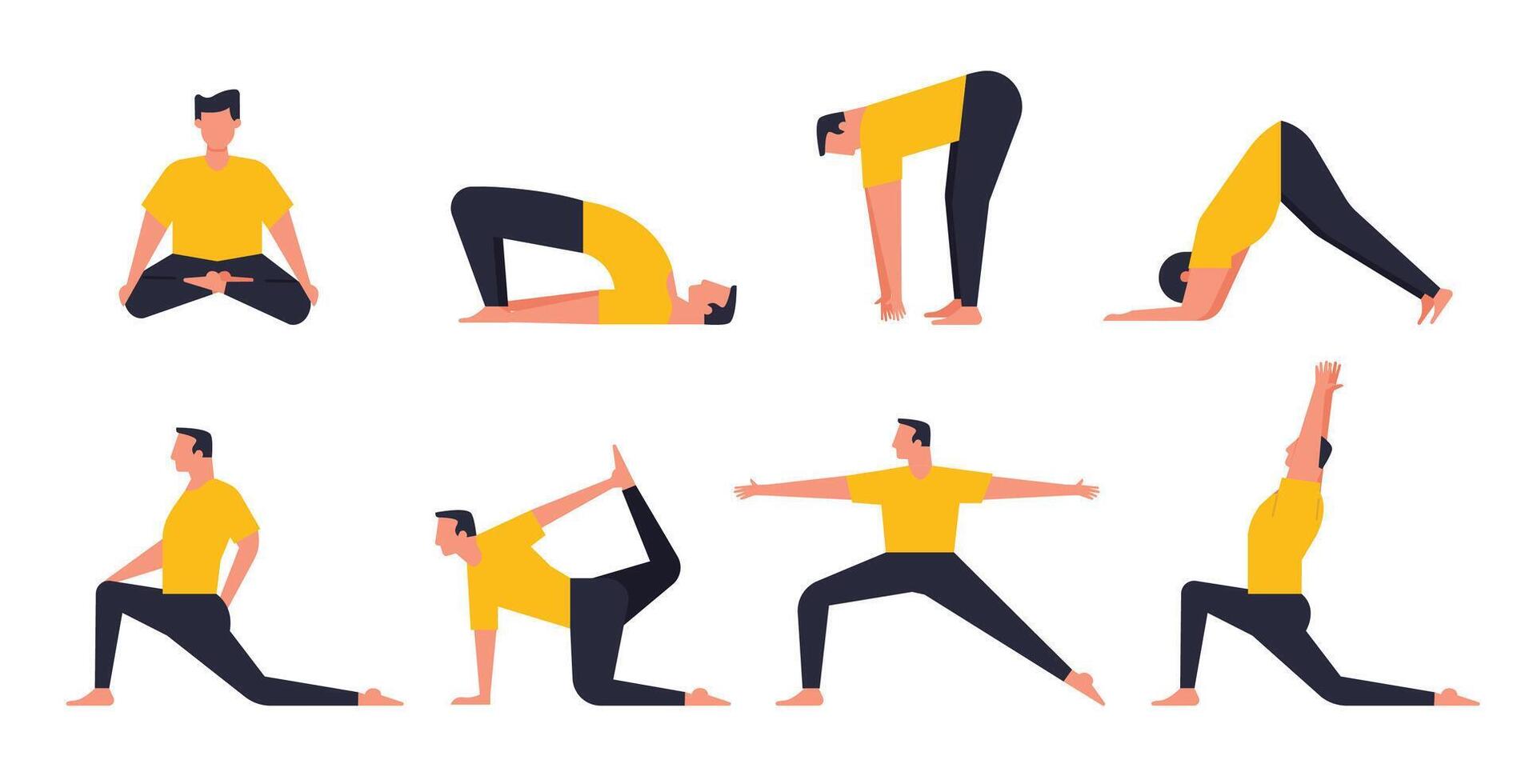 Man characters practicing pilates or yoga session vector