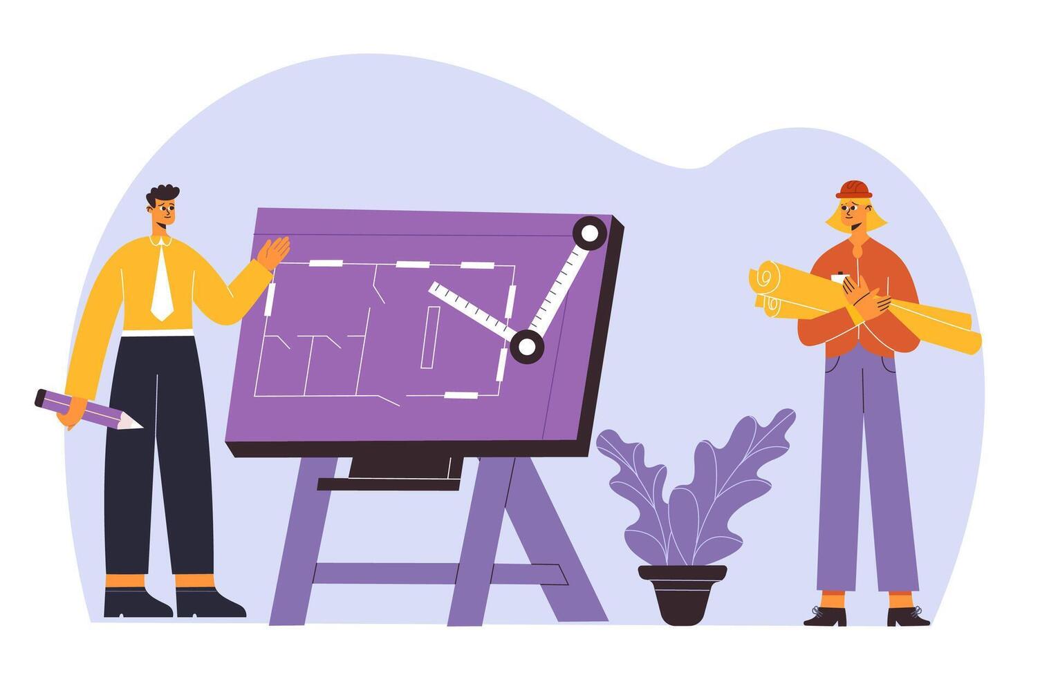 Builders, engineers, architects professional construction team workers concept. Man and female characters vector