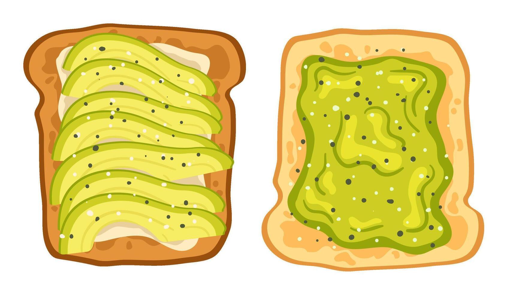 Healthy avocado toast. Bread topped with avocado and sesame seeds, nutritious breakfast meal illustration vector